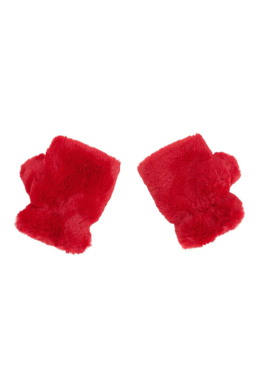 Amiee Lynn Accessories Women's Faux Fur Fingerless Gloves Red